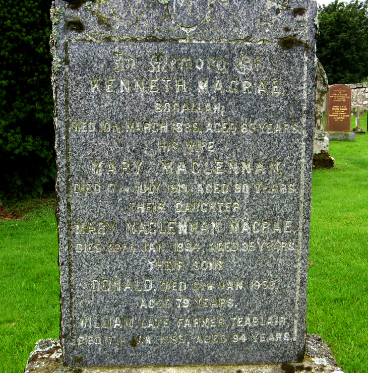 Photo of headstones/Mary MacLennan d1919 hdstn Kilmuir (BlkIsle)